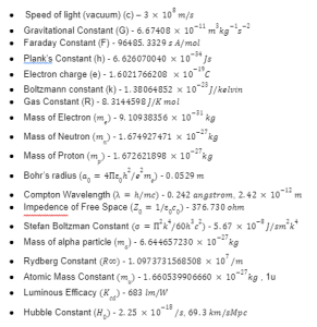 A Quick Guide On Important Physical Constants