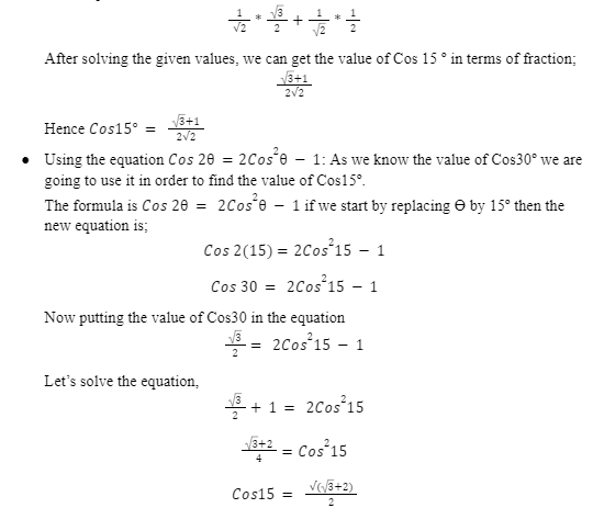 What is the value of cos 15