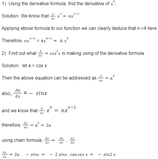 trigonometric derivative formulas