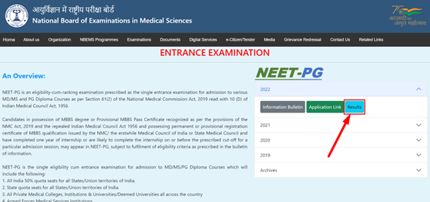 NEET PG 2022 Result(Declared) – Download NEET PG results at nbe.edu.in