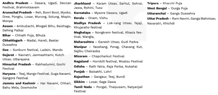 festivals of india state wise wikipedia